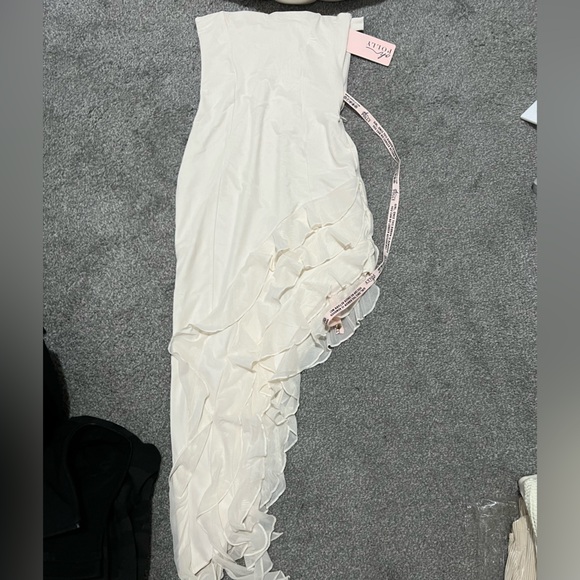 Oh Polly Nasrin Bandeau Ruffle Asymmetric Hem Midi Dress in Ivory size 2 - Picture 4 of 4